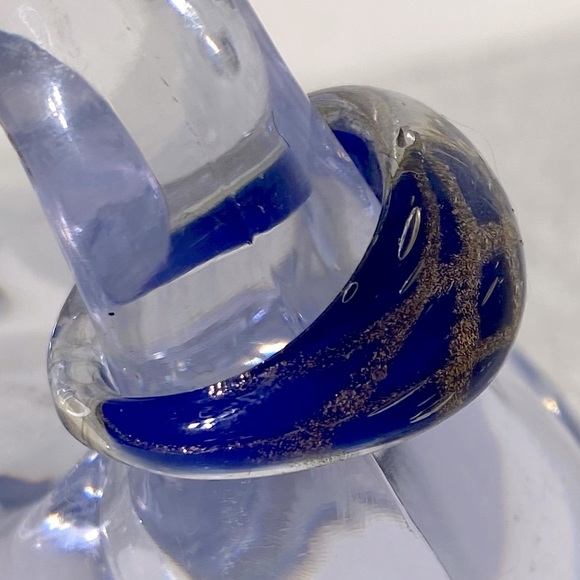 Vintage Art Glass Handmade Blue & Copper Glitter Band Ring - Picture 6 of 12